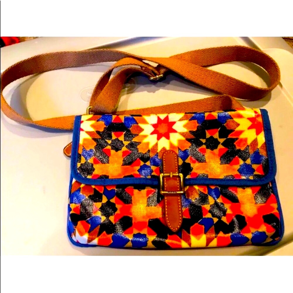 Fossil Keyper starburst floral native vegan coated canvas crossbody bag purse